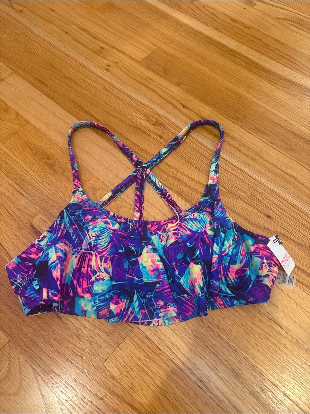 PINK Victoria's Secret Girls' Bra-Style Swim Top - Purple Multi Tie-Dye